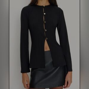 Reformation Verne Button Front Knit Top M Black